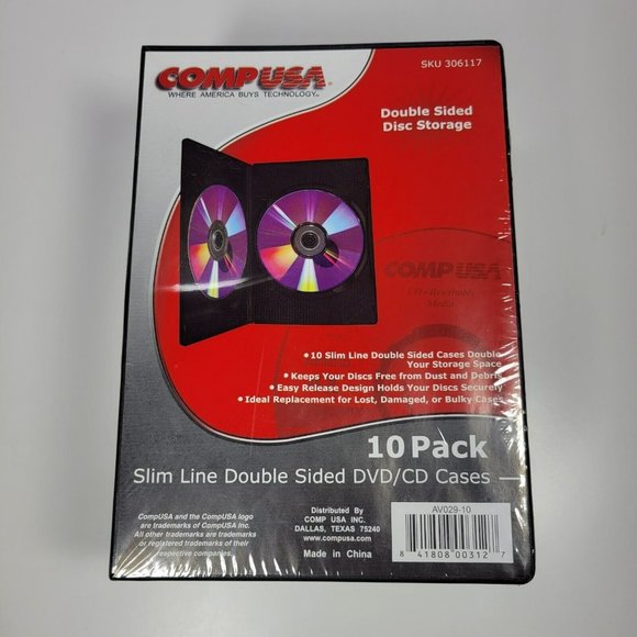 CompUSA 10-Pack Black 7mm Slim Double Sided CD DVD Movie Game Media Storage Case - Picture 1 of 5
